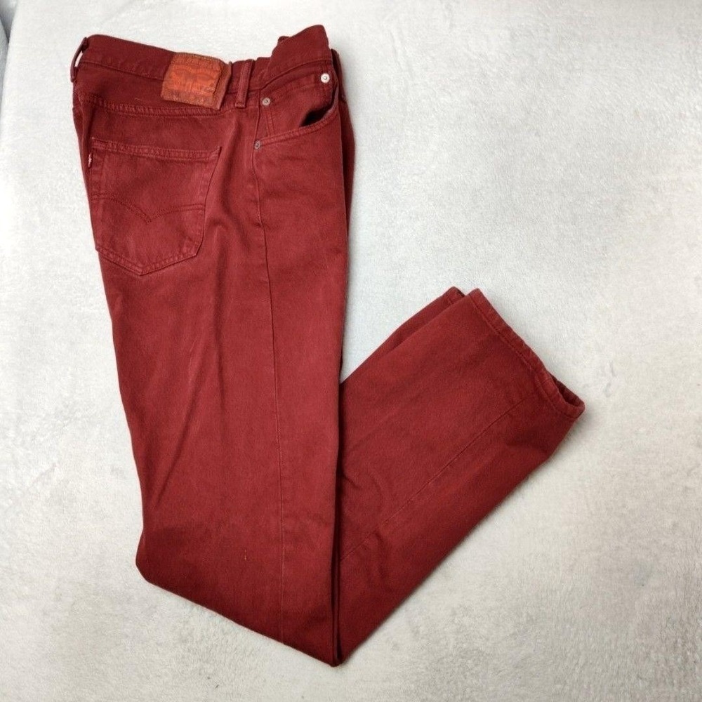 Levis 501 Jeans Mens 34x34 Red Straight Classic 5-Pocket Cotton Denim Button Fly